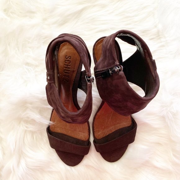 Schutz Leather Brown Suede cone heel Sandals. - Picture 5 of 6